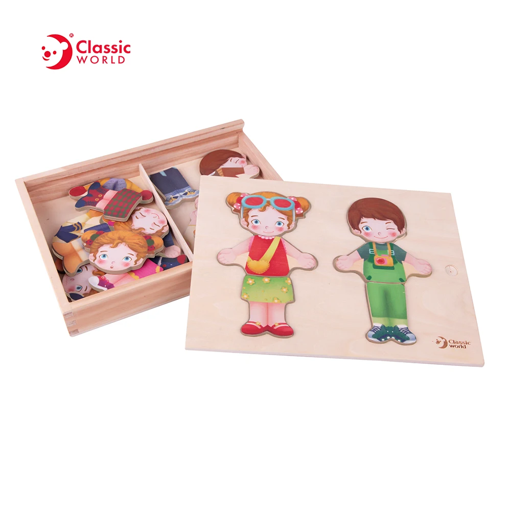 Hot Baby Wooden Toys 4 Kinds Wooden Dress Up Jigsaw Puzzle Changing Educational Montessori Toys Child Gift