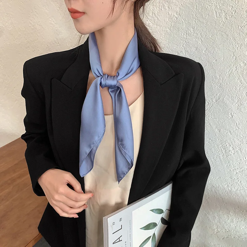 Однотонный Шелковый Атласный квадратный шарф в Корейском стиле, модный шарф 70x70 см