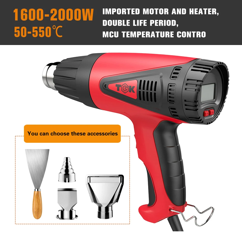 HG8720E 2000W Hot Air Gun Heat Gun Kit with Large Digital LCD Display Variable Temperature for Paint Remover Stripper
