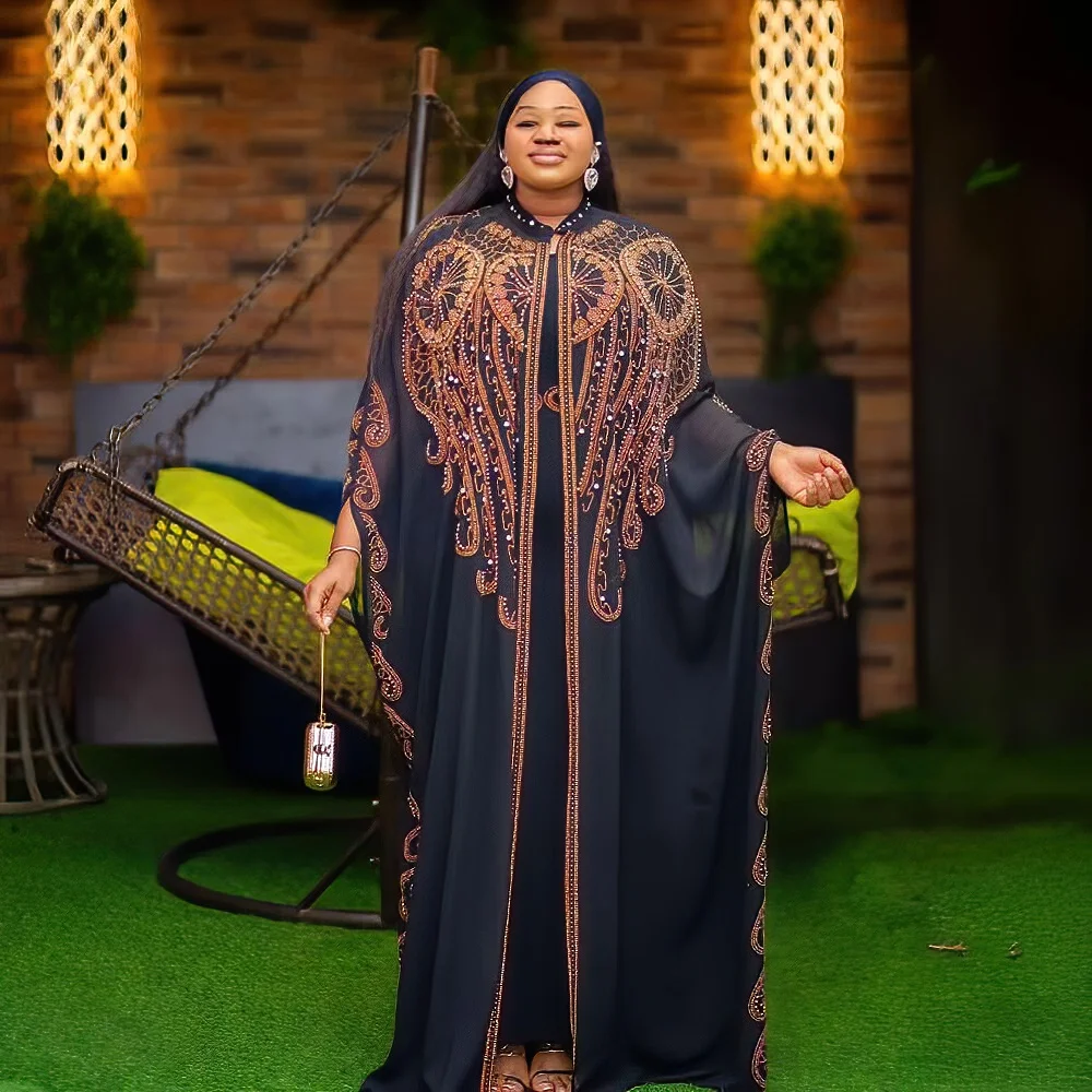 extravagant africa clothing long dresses women Luxury rhinestone dress two-piece african dresses