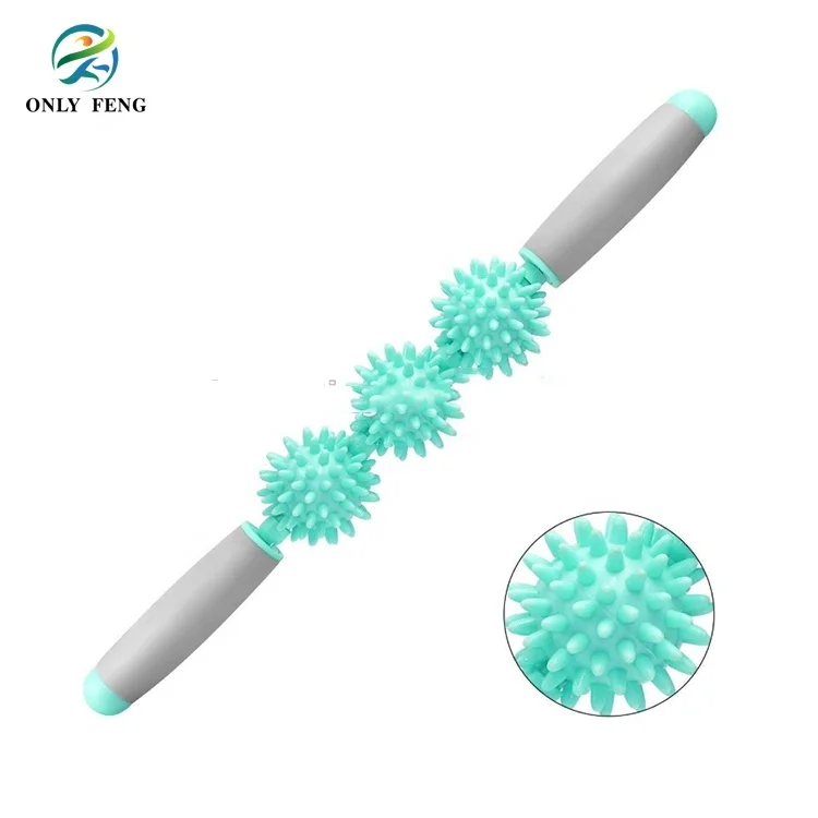 3 Spiky Balls Pain Relax Yoga Stick Body Massage Roller Stick