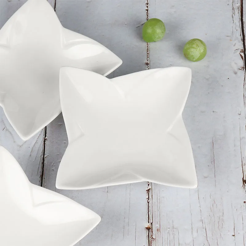 Hotel Restaurant Serving Dishes Sets Ceramic Snack Salad Fruit Appetizer Plate Flower Square White Porcelain Plate