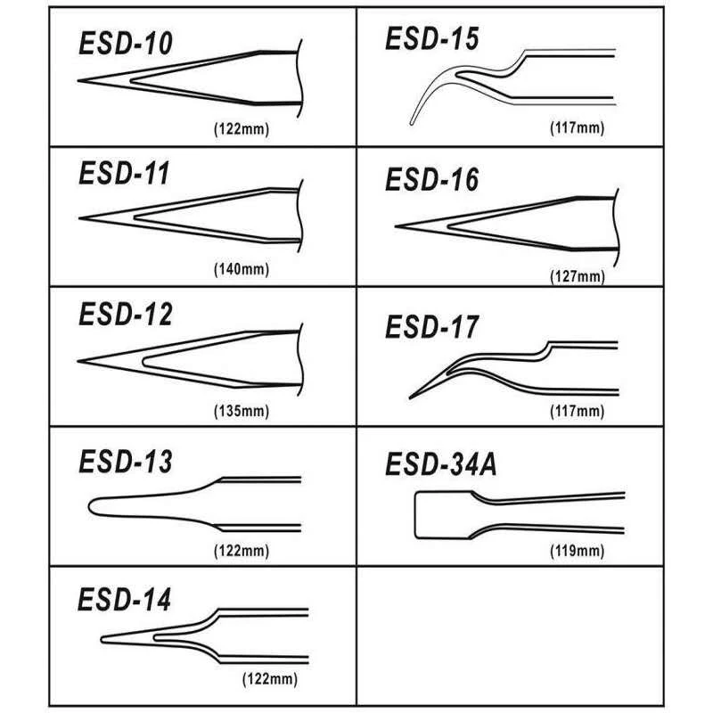 precision rubber tipped stainless steel anti-static tweezer sets esd tweezers series for computer repair tools