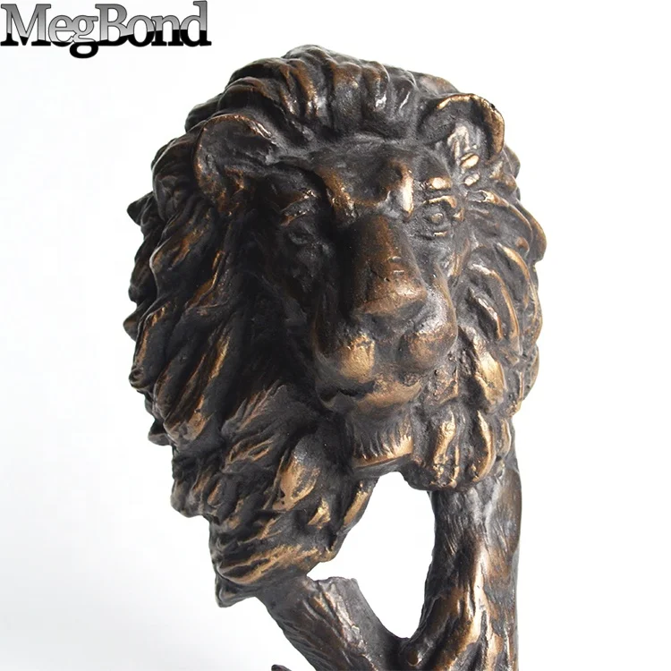 Cast iron lion head home decor for interior decorations,  metal lion head abstract sculpture for table