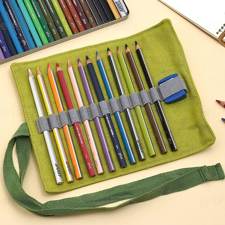Hot Sales Stationery Storage Sketch Pencil Holder Bag Custom logo Canvas Roll up Pencil Case for Color Pencils