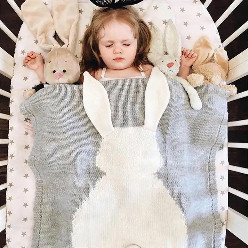 Comforter Warm Cute Knitted Newborn Baby Blankets Big Rabbit Ear Blanket Swaddle Bath Towel Toddler Bedding Blankets For Kids