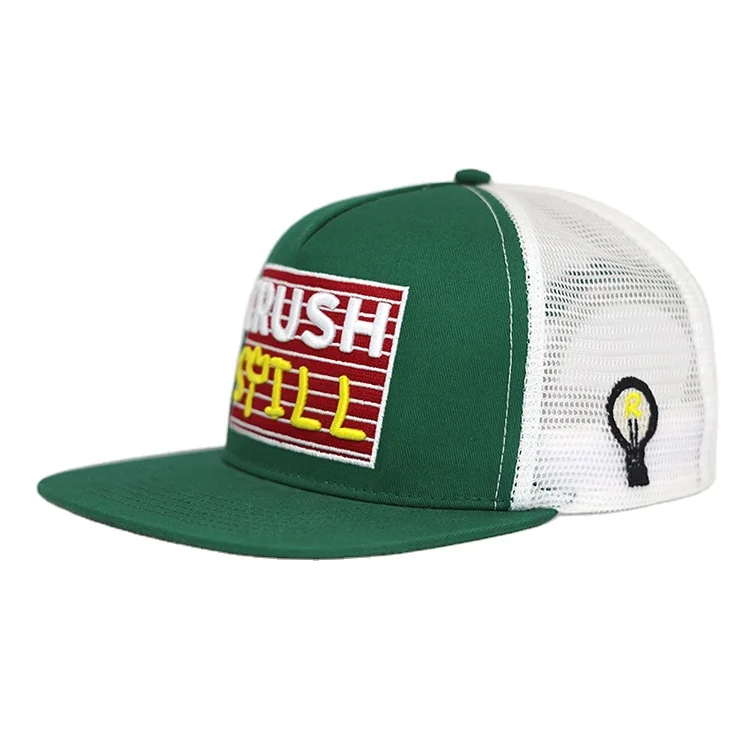 Custom 5 panel cotton 3D embroidery mesh trucker cap