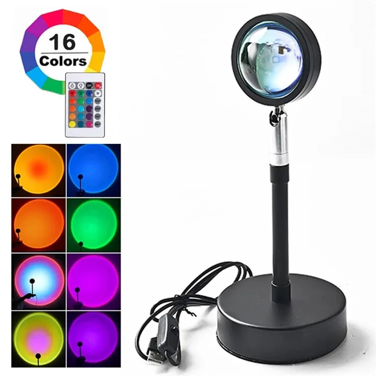 Remote Control RGB Sunset Projector 16 Colorful Lamp Rainbow Atmosphere Projection Lamp Led Night Light For Home Bedroom Decor