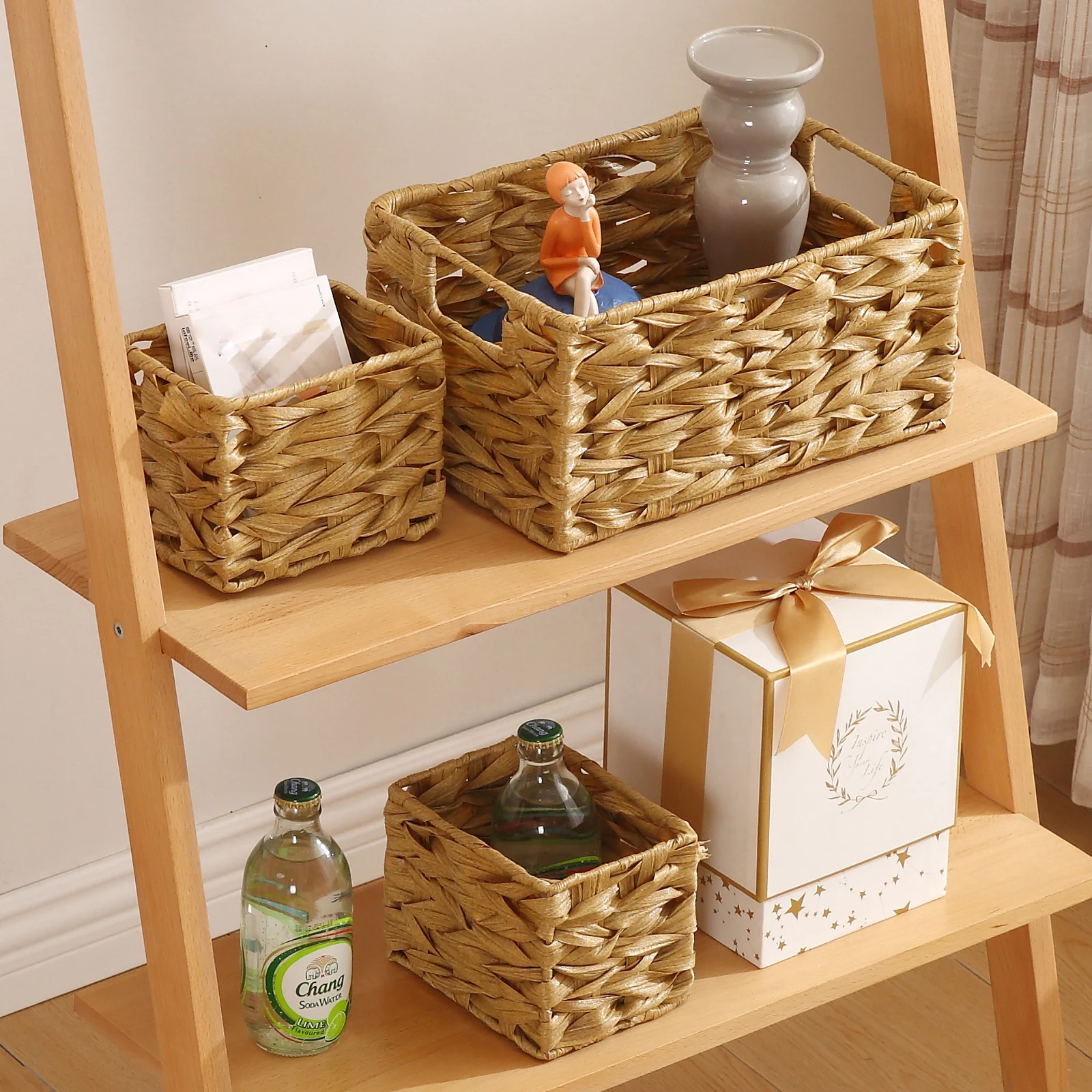 set of 3 plastic pp woven storage baskets for toy