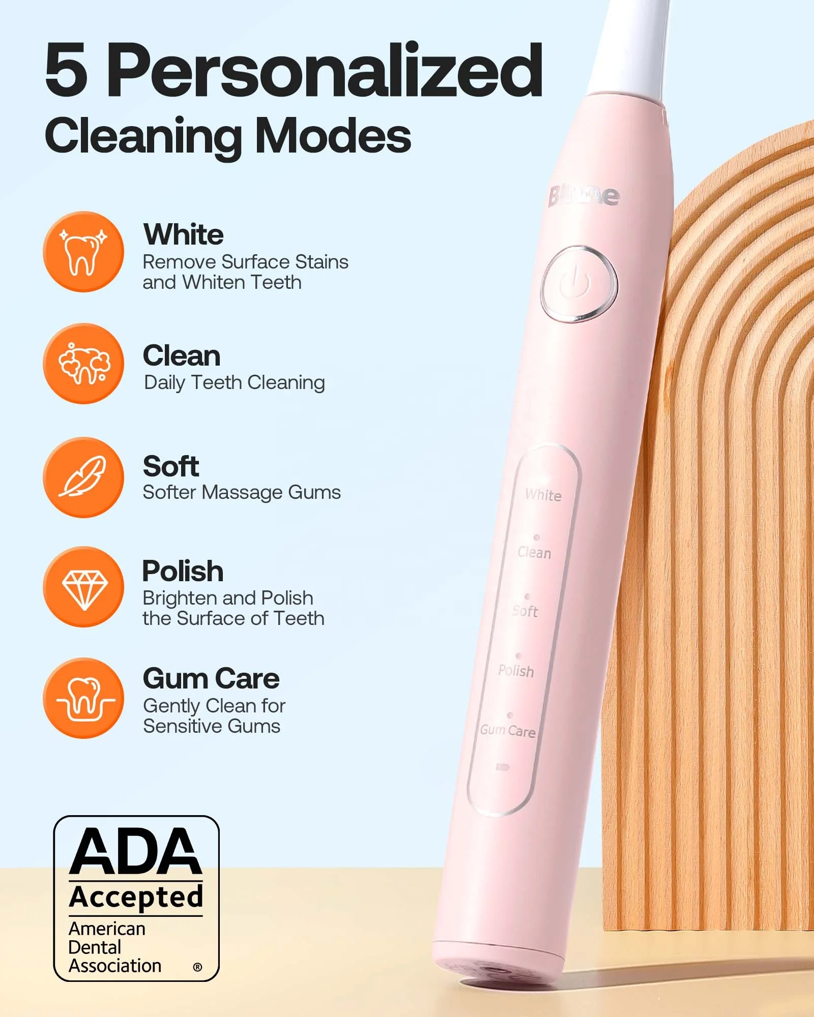 Bitvae BV D2 8 Toothbrush Heads Pink Smart Sonic Electric Toothbrush for Women