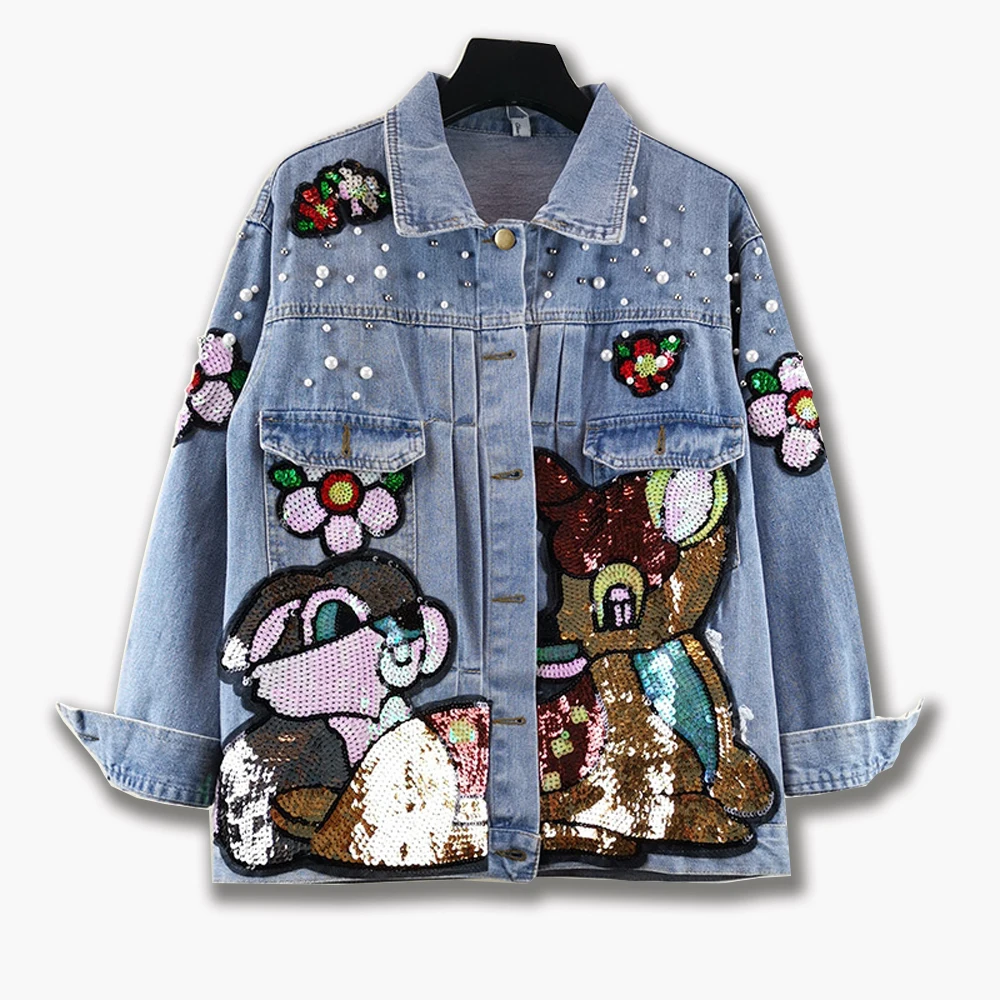 New Trends Embroidery Printing Patchwork Woman Clothes Plus Size Denim Jackets