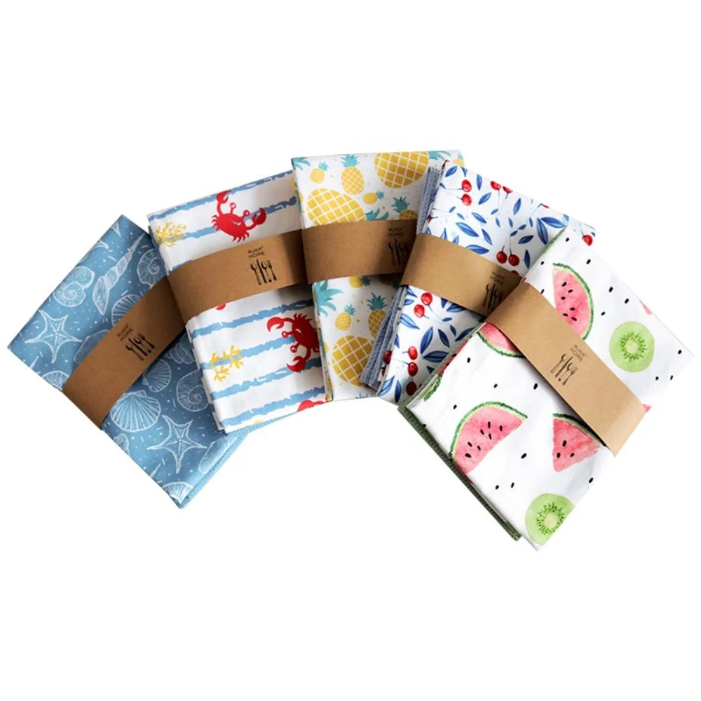 100% Cotton kitchen towel set,Wholesale Household 2pcs Set Mixed Printed dish cloth, fruit design tea towel set,