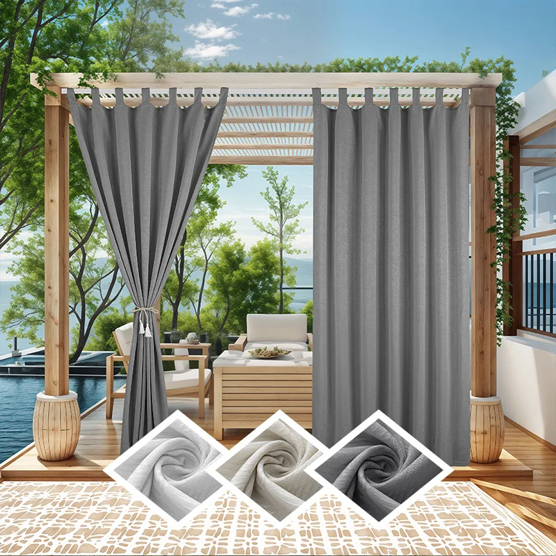 Amity Simple Design Solid Color Jacquard Waterproof Rod Pocket Curtains Polyester Cotton Outdoor Curtains For Home