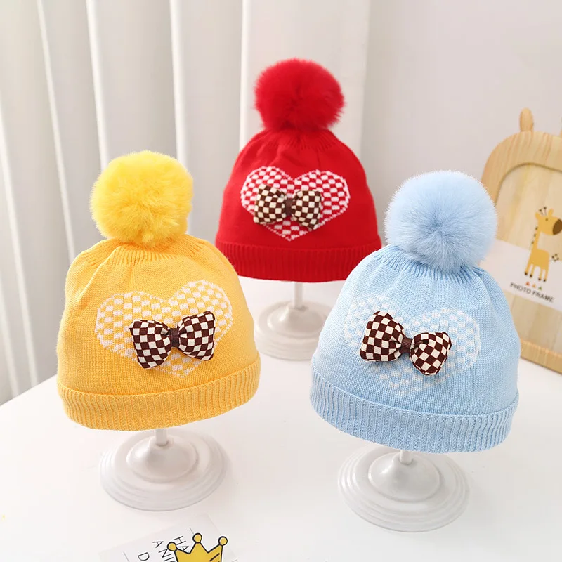 Шапка бини с помпоном BSM309 модная дизайнерская шапка мультяшным принтом шапки для девочек зимние теплые шерстяные из искусственного меха детские