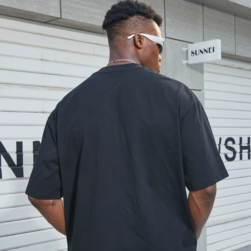 factory wholesale custom thick collar cotton tshirt white solid box blank tee men black boxy fit t shirt