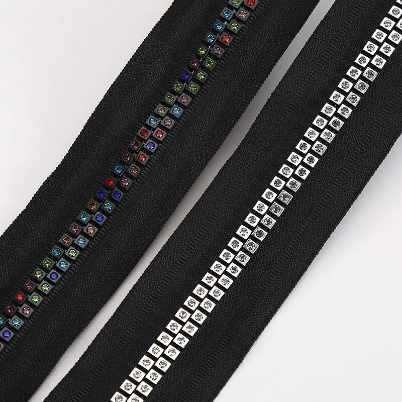 #3 #5 #8 plastic zip resin rainbow zipper  diamond Black and white customized zipper