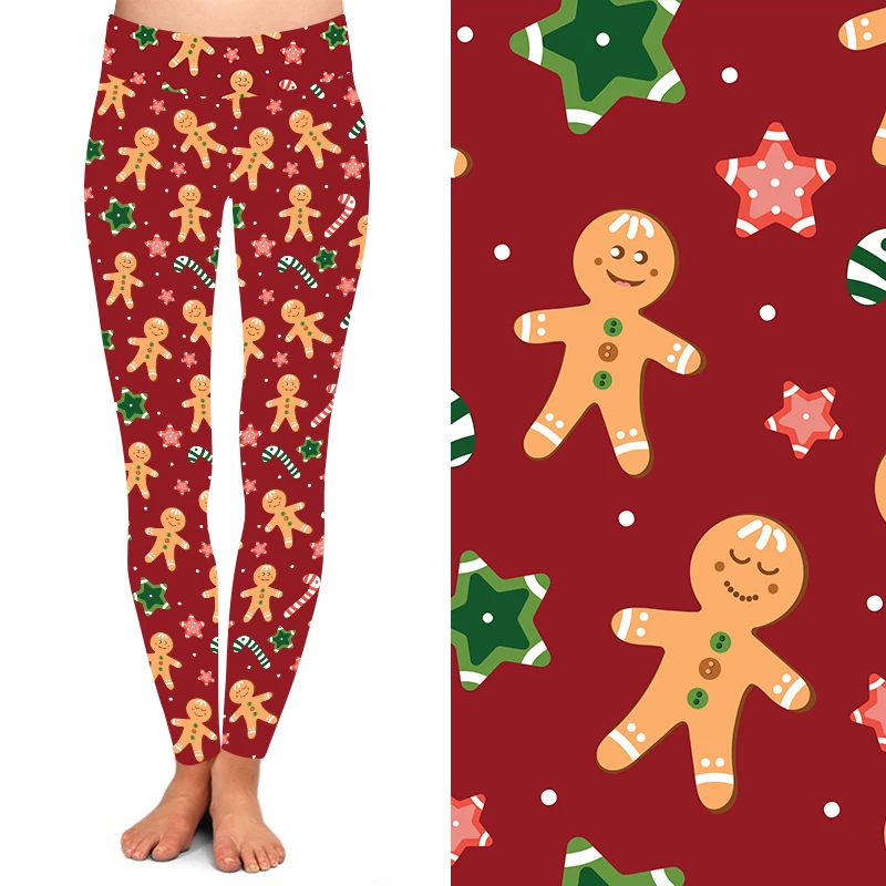 Прямая продажа с завода, рождественские леггинсы с цифровым принтом, высокой талией для йоги, имбиря, хлеба, конфет, тростника