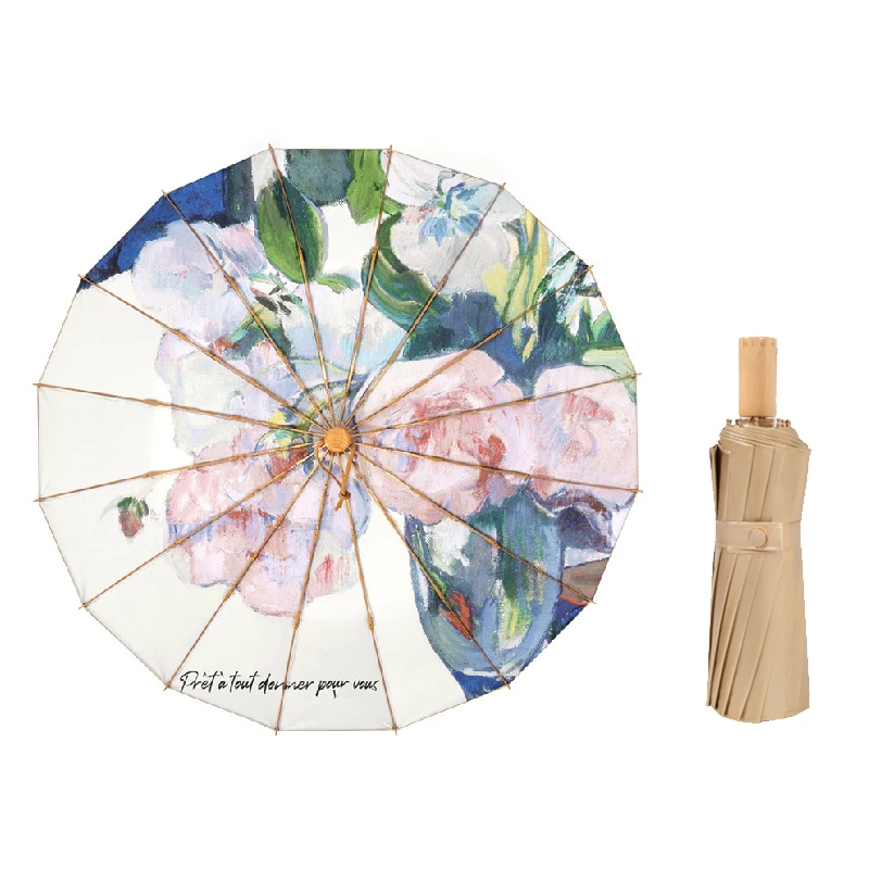 16 ribs FOLDING  Umbrella  Luxury three-folding  gold coating  Waterproof PU umbrella