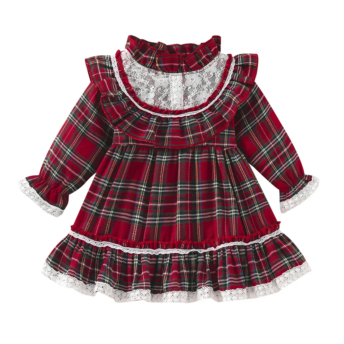 Newest red black plaid beautiful smocked Christmas dress for kids girl