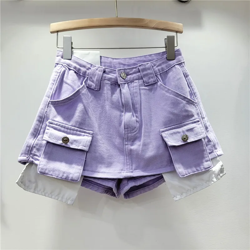 Hot sales 2023 Mini Denim Cargo Skirts Women Fashion High Waist Straight A-line Shorts Skirt
