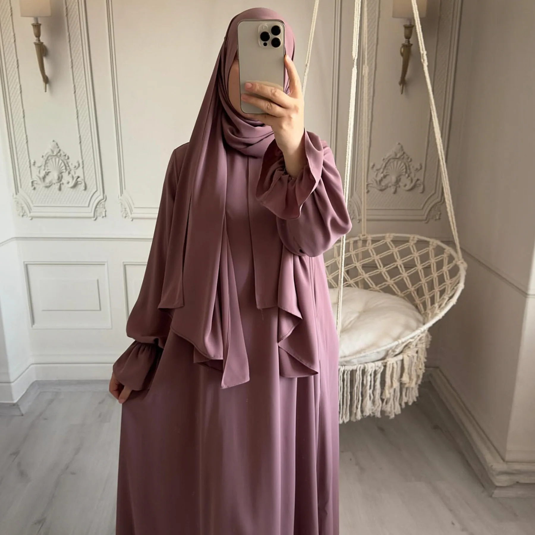 Eid Solid Color Simple Modest Kaftan Islamic Clothing For Women Prayer Abaya Hoodie Dubai Turkey Style Plus Size Muslim Dresses