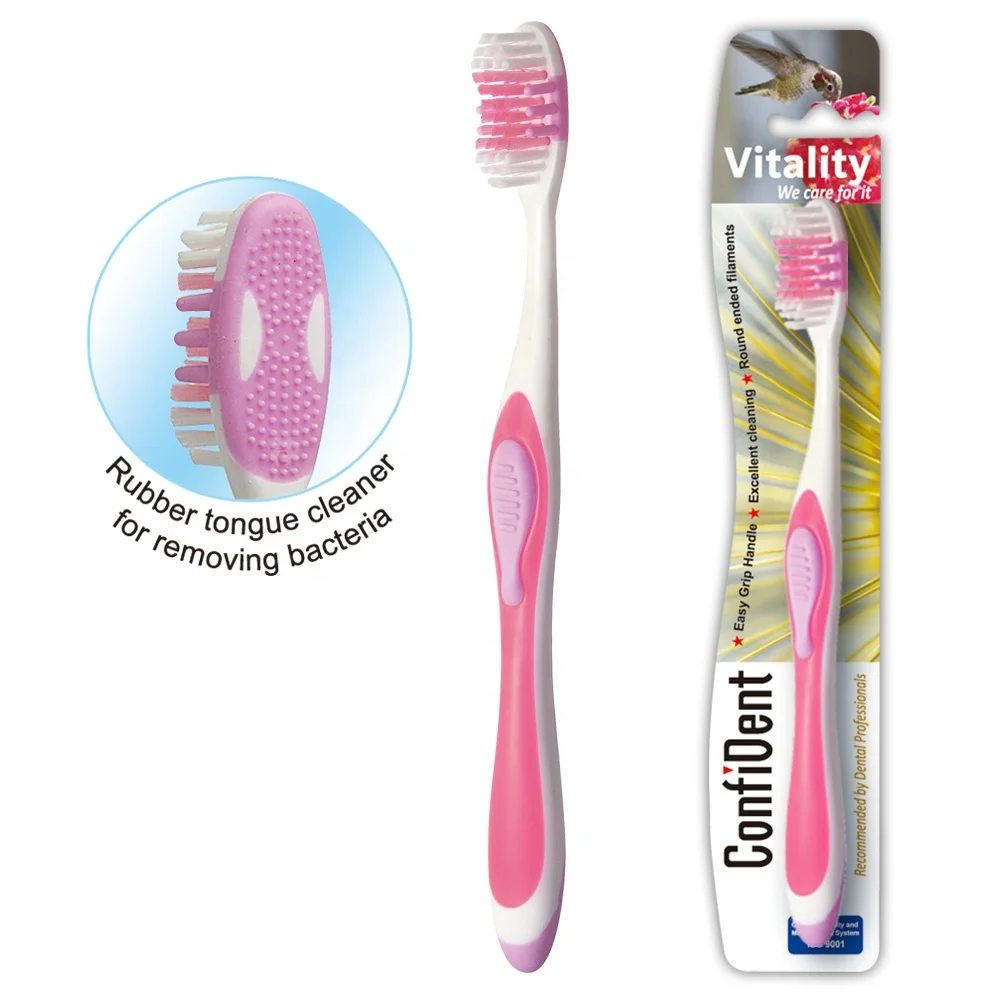 New Fashion Whitening Biodegradable Adult Dental Clean Toothbrush with Tongue Cleaner