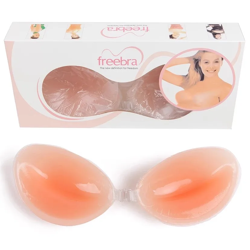 Lift up invisible silicone reusable front buckle adhesive bra invisible strapless push up bra for women
