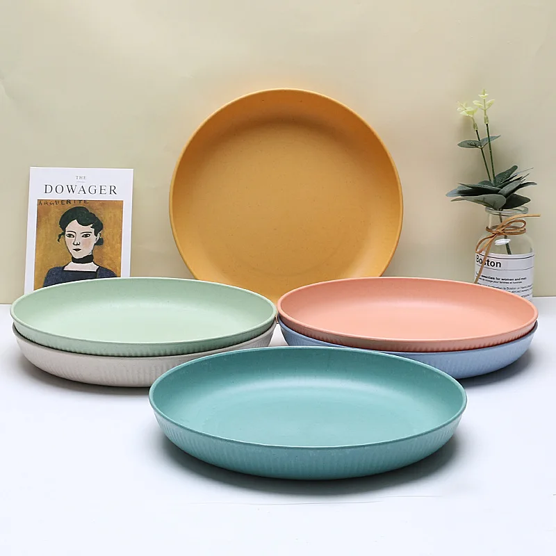 Hot sale fruit plate set 10 inch wheat straw restaurant plates sets dinnerware for camping