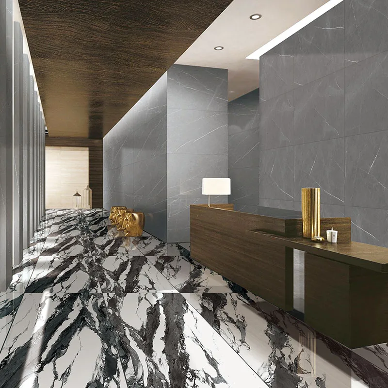 Honor Modern Big Slab Panda White Floor Tiles White Calacatta Marble Glazed Porcelain Polished Tile for Wall