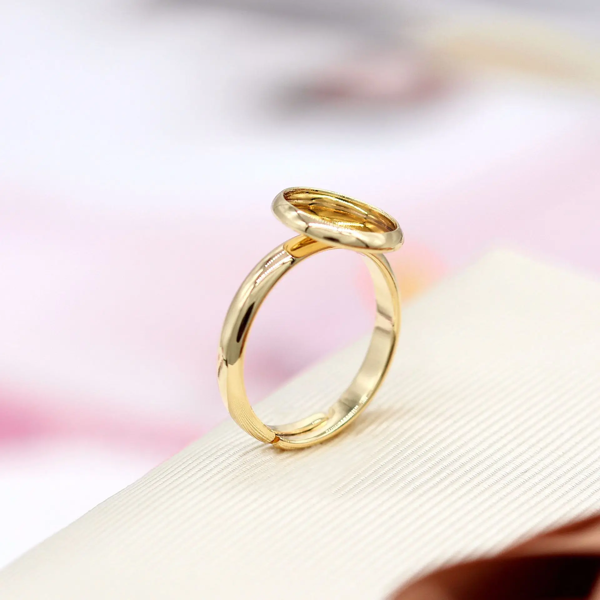 Simple Design 14K Gold Plated Semi Mount Settings with 10mm Base Holder 14K Gold Plated Semi Finished Ring