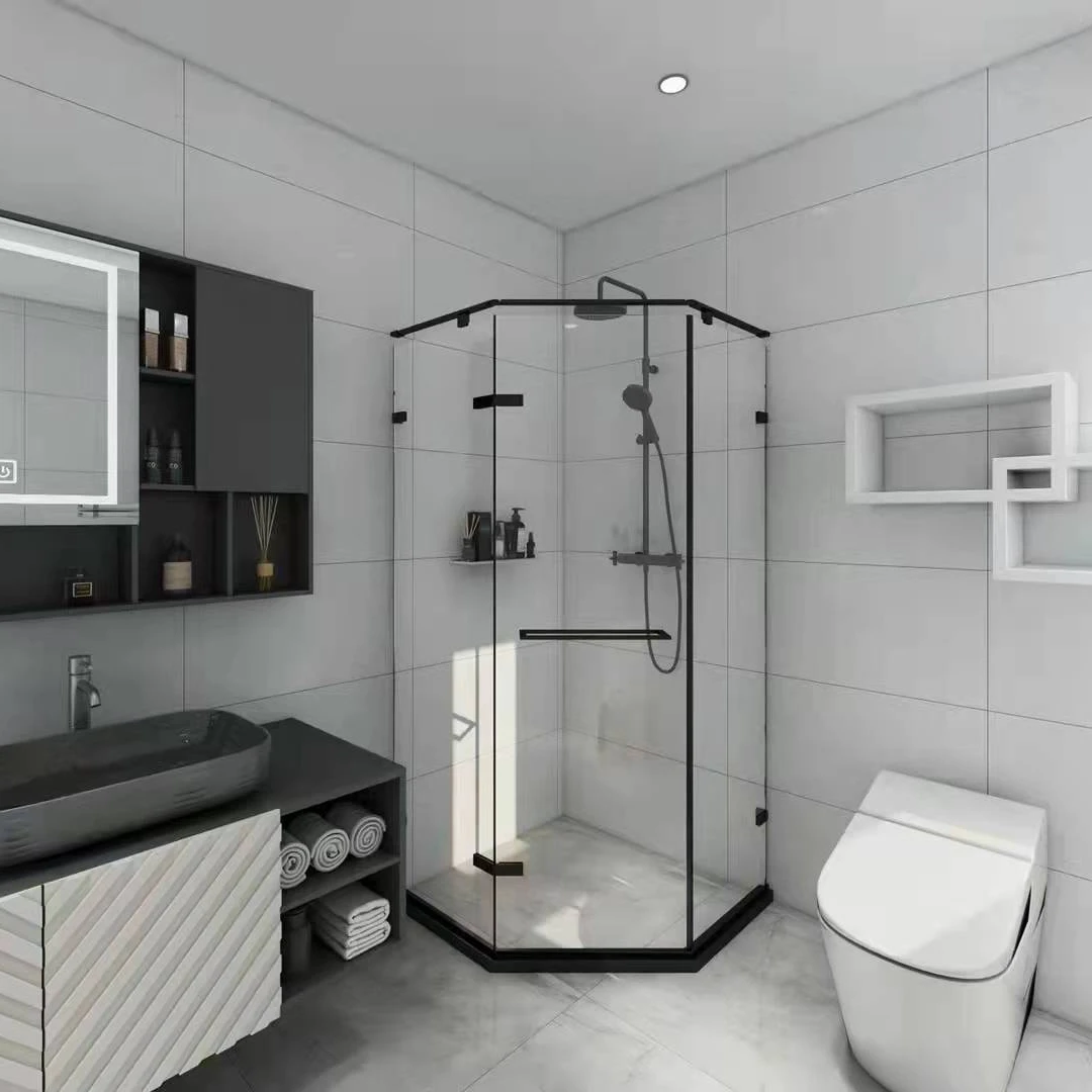 Shower Room design 10mm Tempered Glass Black Hinge  Frameless Shower Door
