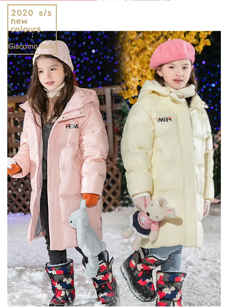 Children Down Coat Hooded Kid Winter Jacket Long Style Puffer Jacket