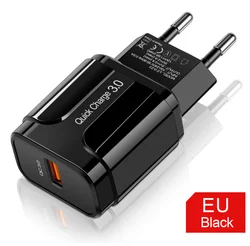 3A Quick Charge 3.0 USB Charger EU Wall Mobile Phone Charger Adapter for iPhone X MAX 7 8 QC3.0 Fast Charging