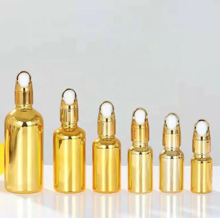 15ml set skin cream toner plated gold glass bottle 30ml personal care cosmetic moisturiser metal high quality shiny pump