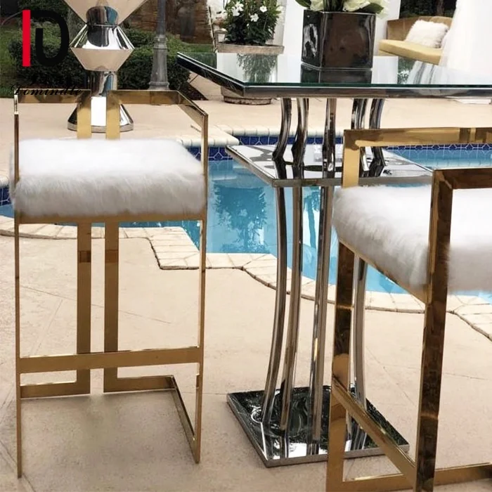 glass top gold stainless steel frame bar cocktail table for party