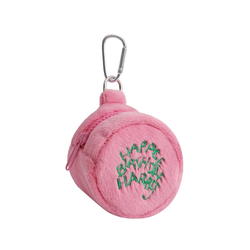 RTS Winter round plush coin purse cartoon keychain schoolbag pendant Headphone bag Student pink cake bag for Students
