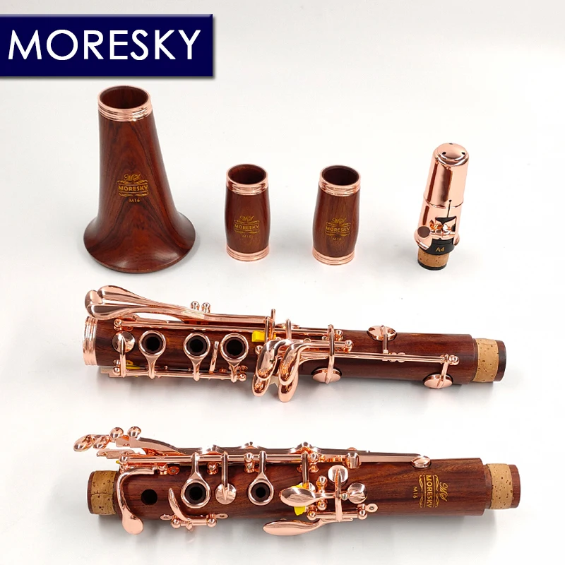 MORESKY Red Wood Professional Clarinet Rosewood bB /Rose Gold-Plated Keys/Redwood Sib Klarnet