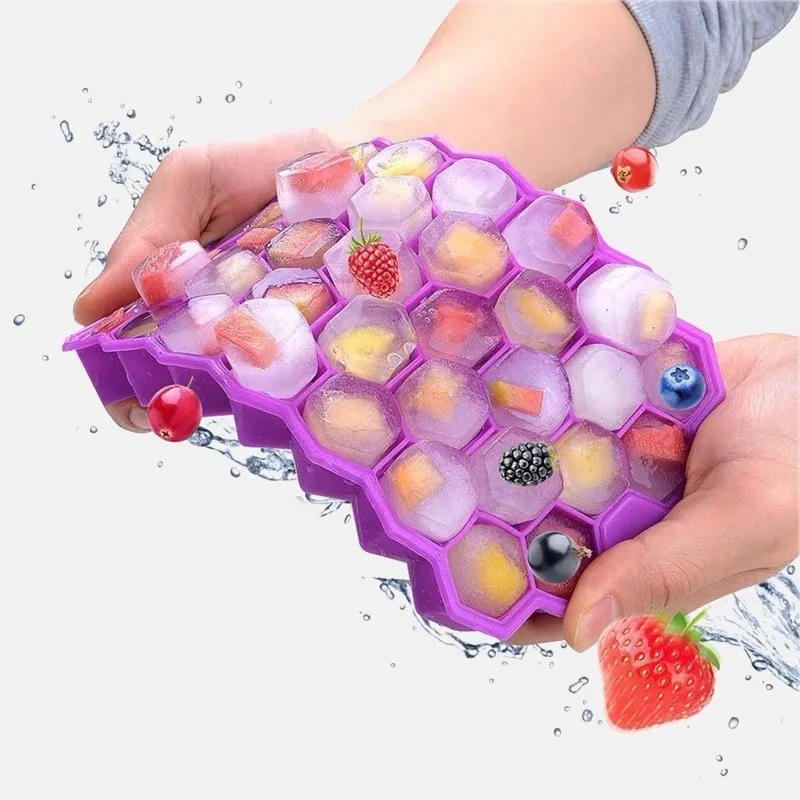 37 Grids Honey Comb Ice Mold Children Ice Cube Trays With Lid Square Cube For Kitchen Bar Accessories