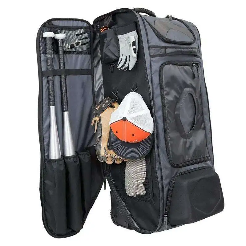Custom Logo Polyester Baseball Bag with Wheels Base ball Bat Gloves Equipment Storage Bags Roller Sport Softball Accessories Bag