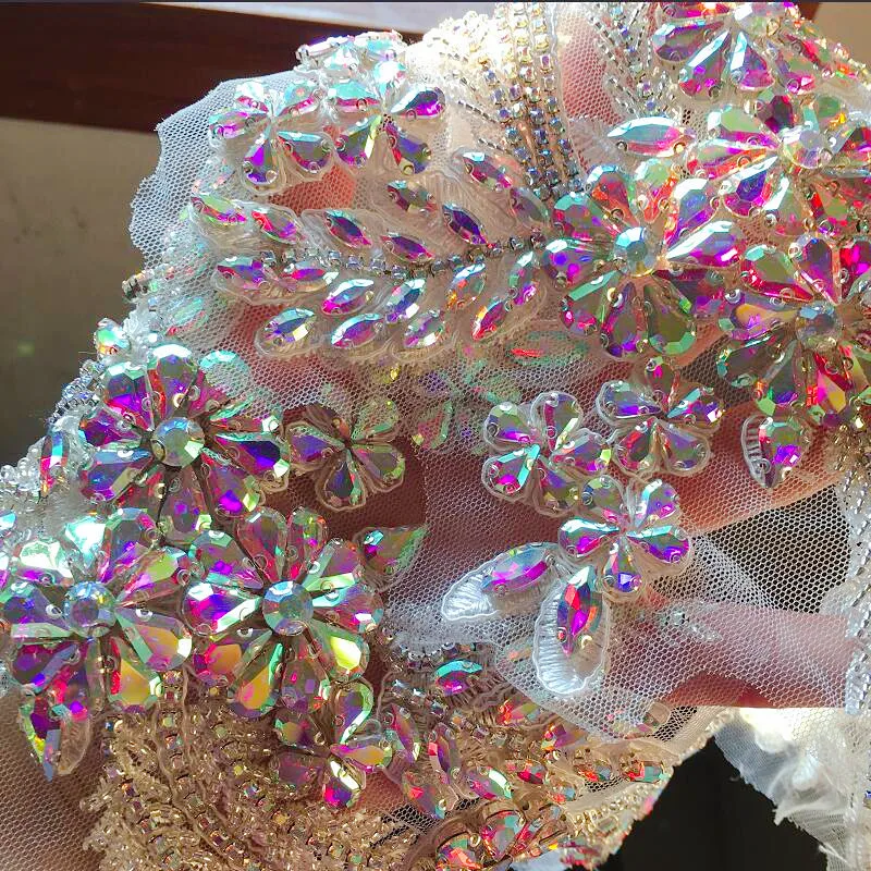 AFFNINTY  Luxury High-end Custom Made Handcrafted Embroidery Rhinestone Applique for Bridal Dress Couture Dance Costume