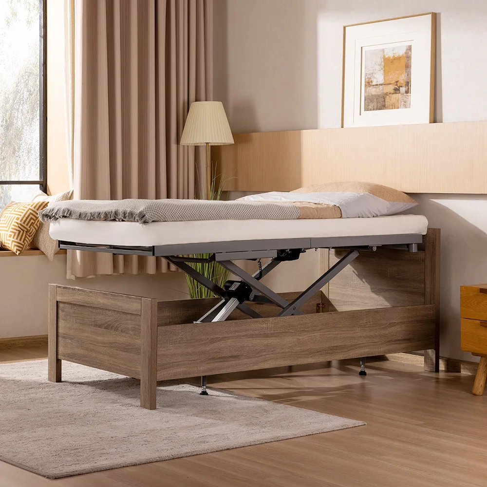 Tecforcare Wooden Medical Bed For Home Electric Adjustable Bed For Seniors Homecare Home Care Bed For Elderly