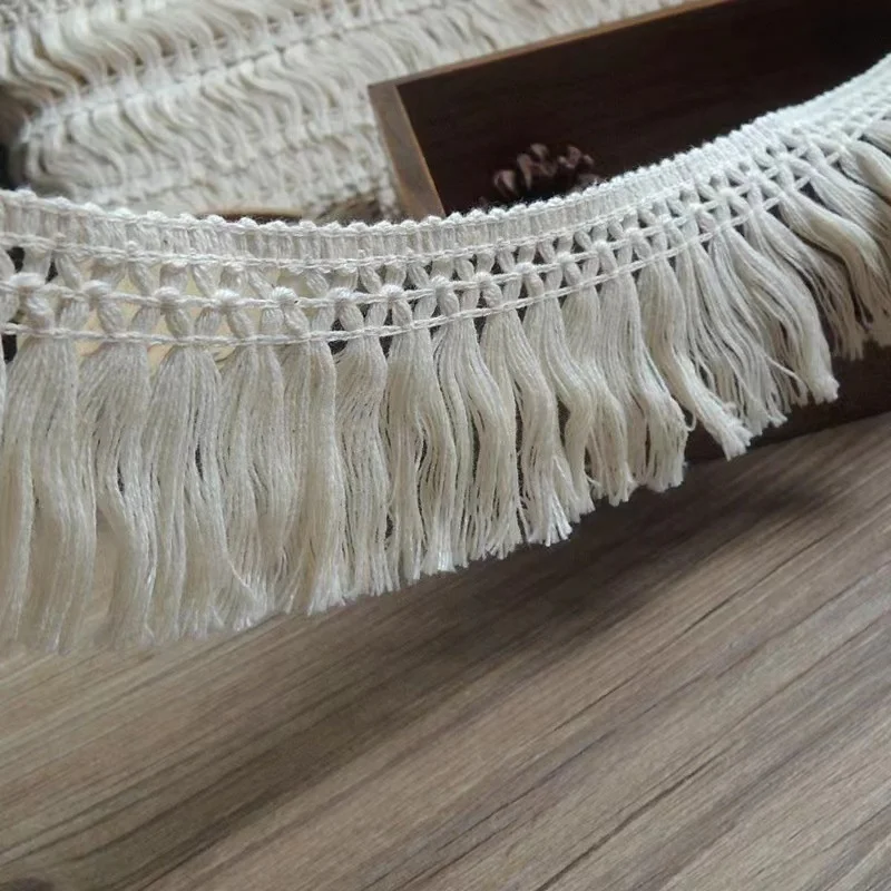 hot selling 100% cotton bulk carpet tassels trim beige white sewing fringe trim tassel for garment curtain