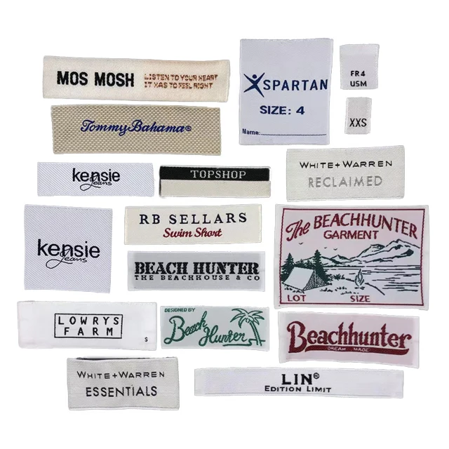 Garment accessories white woven label custom printed logo fabric manufacturer clothes tags with custom logo