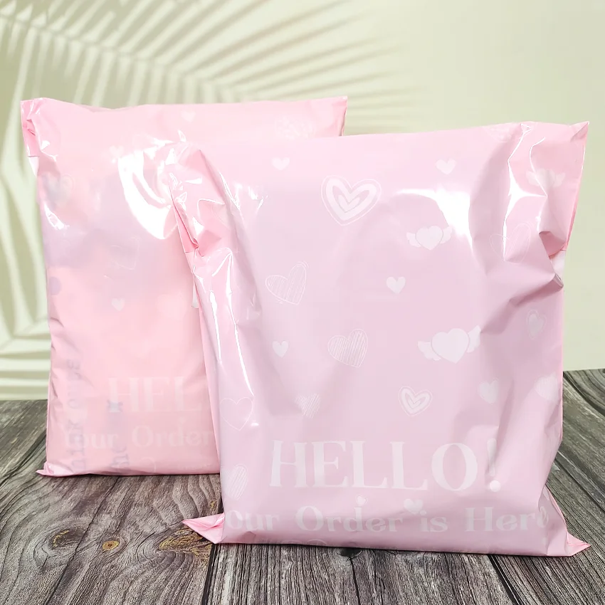 Ready to ship baby pink printed Thank you words courier bag poly express packing bag