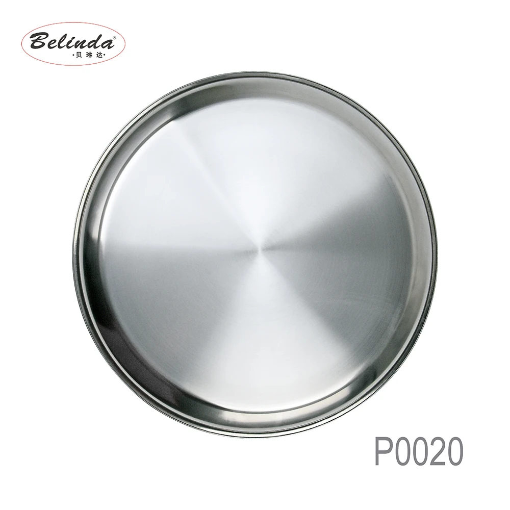 Home Hotel Restaurant Dinnerware Metal 555 Stainless Steel Round Serving Tray with Decorative