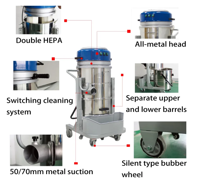 Powerful suction Industrial Vacuum with Three Ametek Motors to Clean Floor
