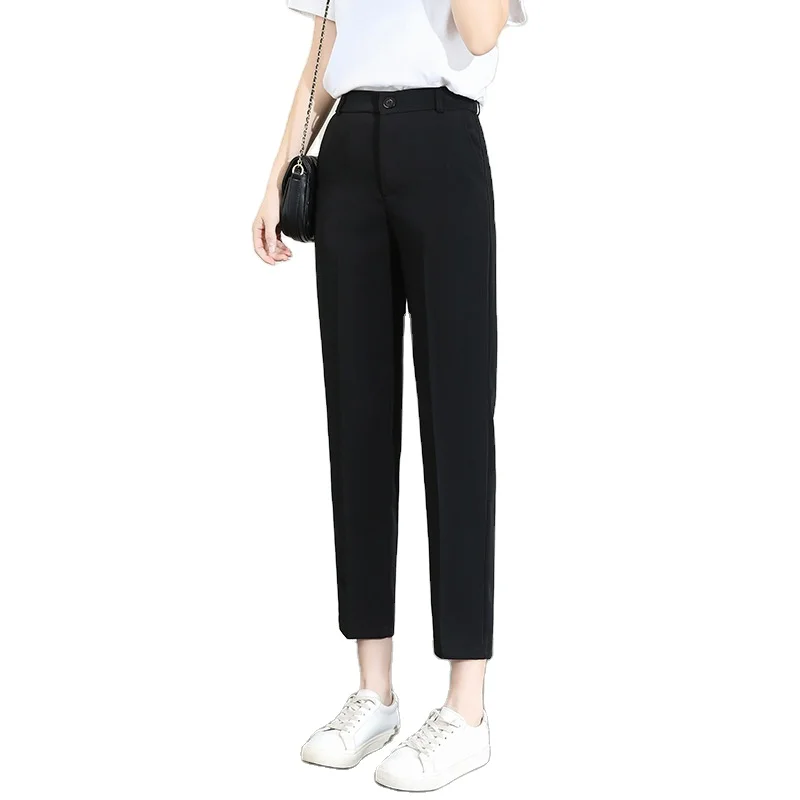2022 spring and summer nine -point high waist high -waisted straight tube loose large size black female casual suit pants