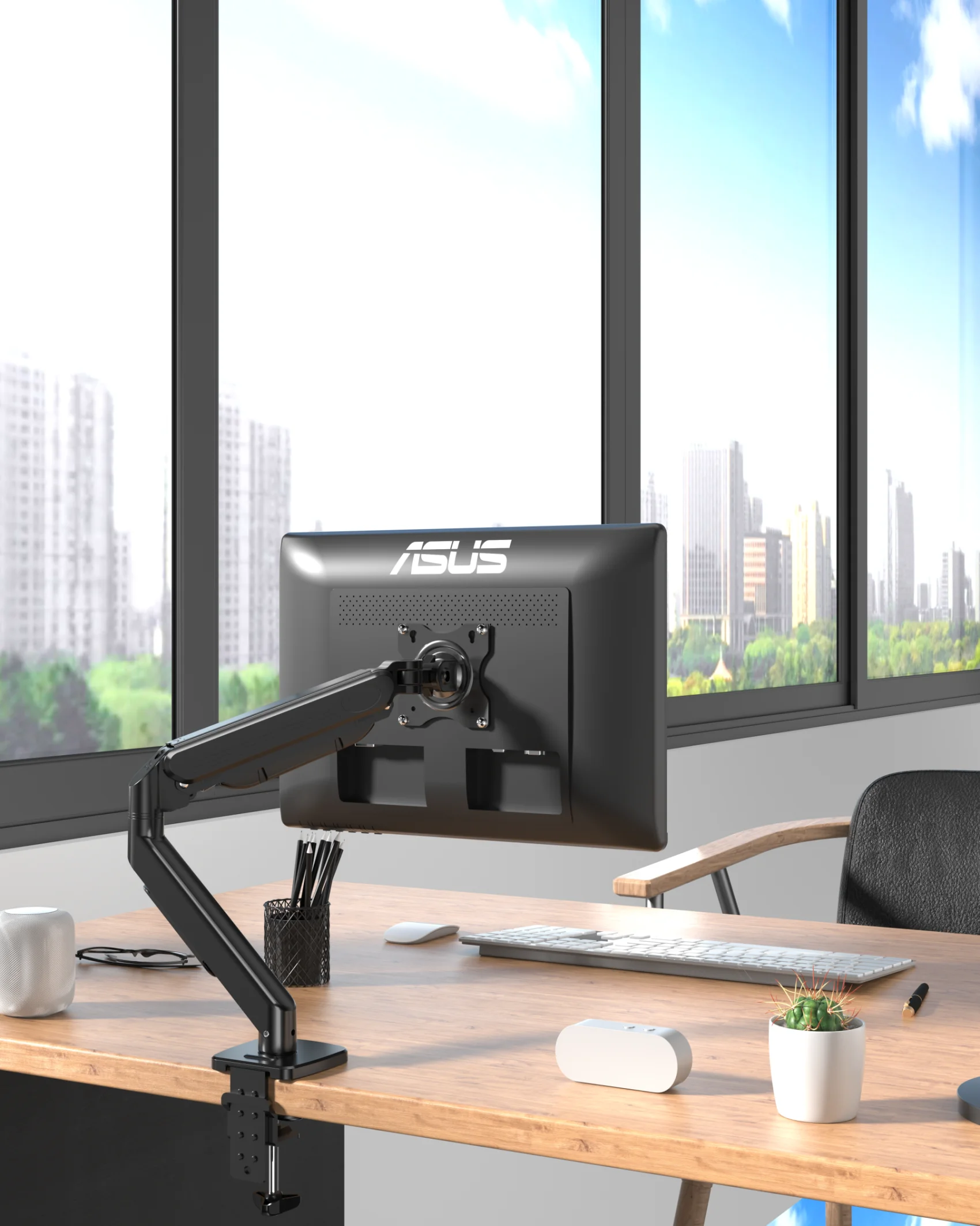 JLT Furniture House Height Adjustable Computer Monitor Stand for 13-32 Inches Desk Single Monitor Arm