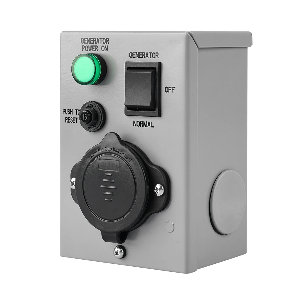 Generator Transfer Switch 15Amp 125Volt Power Inlet Box, Pre Punched Knockouts NEMA 5-15P Inlet Box with Circuit Breaker