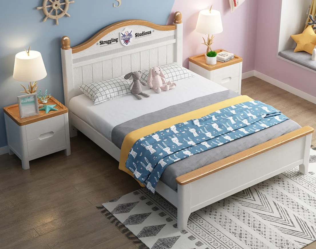 
Children Country rural style boys and girls 1.2m Mediterranean 1.5m single teenage bedroom American solid wood bedroom baby bed 